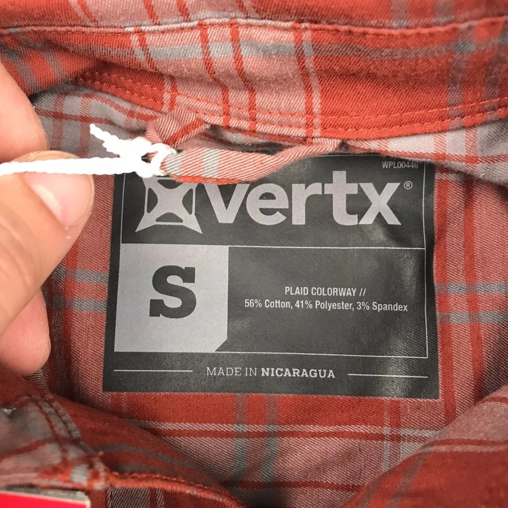 Vertx Guardian Stretch SS Shirt Mens S Mahogany Block Plaid‎ Performance NEW NWT